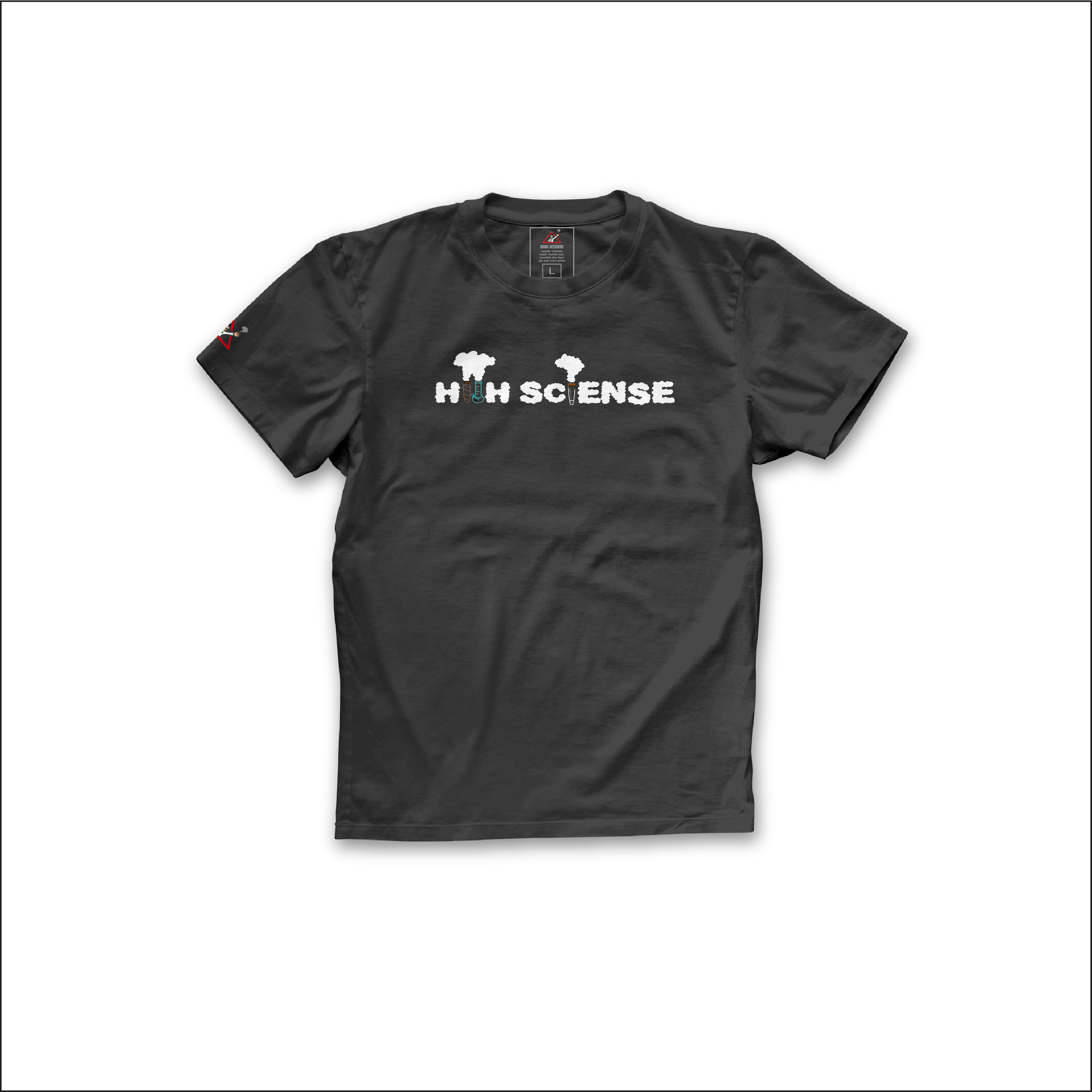 Top Specimens for everyday use: black t-shirt with 'HIGH SCIENCE' graphic design.